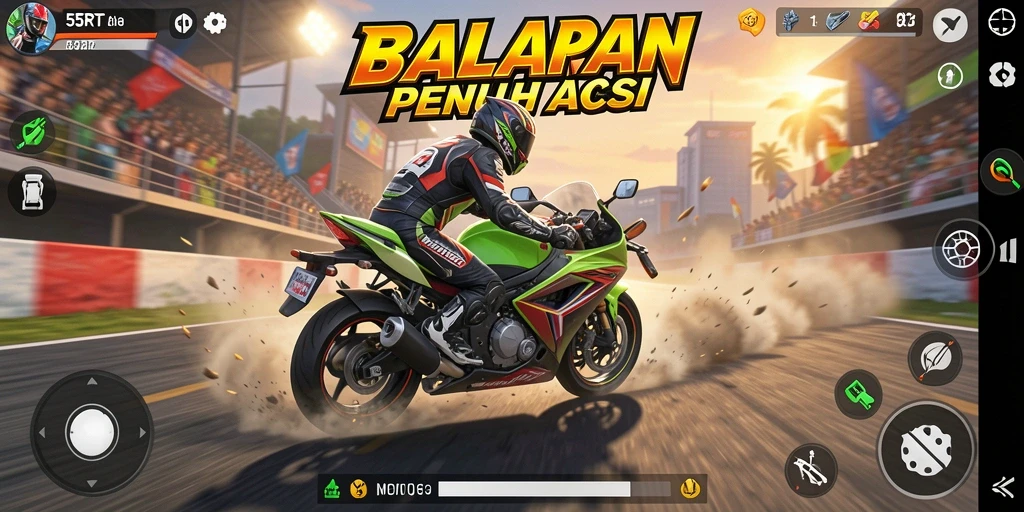 Gameplay menegangkan dengan berbagai lintasan balap motor.