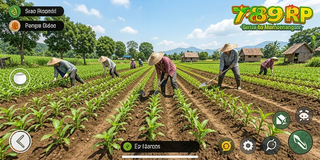 Screenshot gameplay 789RP yang menunjukkan aktivitas bertani yang seru.