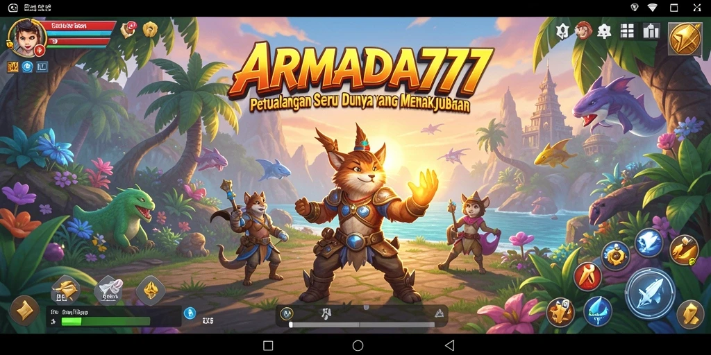 Tangkapan layar utama ARMADA777 menampilkan momen seru dalam gameplay Adventure.