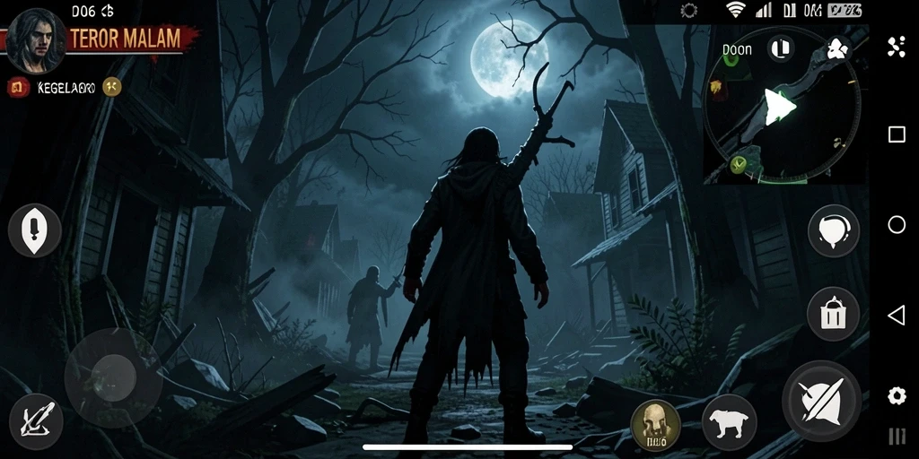 Tampilkan gameplay menegangkan D06 dengan kegelapan yang mencekam.