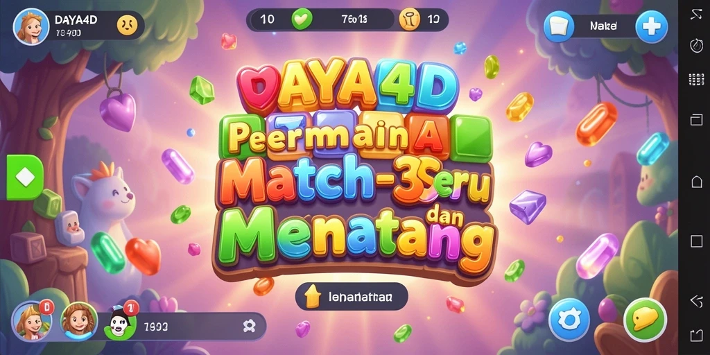 Screenshot gameplay DAYA4D menampilkan puzzle Match-3 penuh warna.