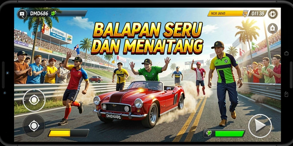 Tampilan gameplay DMD686 yang menegangkan dalam balapan.
