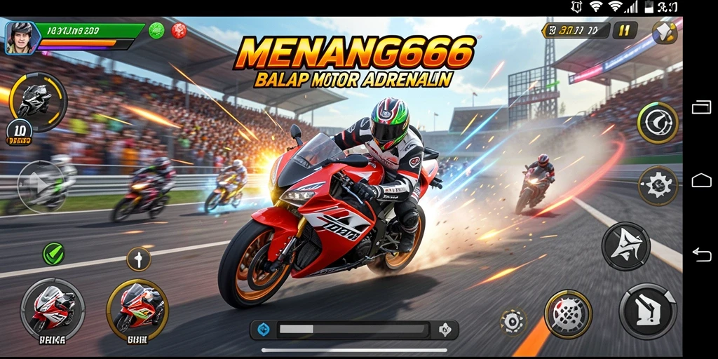 Tampilan gameplay seru di MENANG666 dengan balap motor yang mendebarkan.