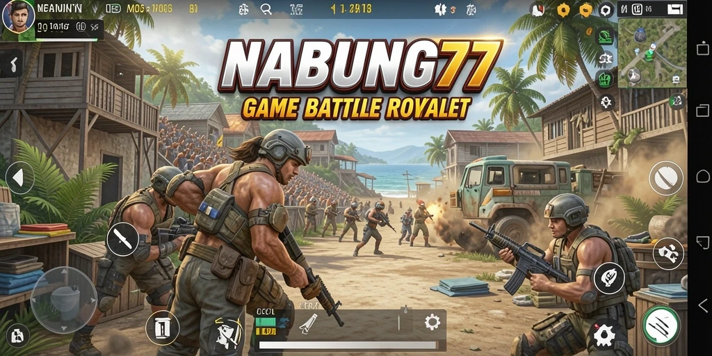 Gameplay seru dalam NABUNG77 dengan aksi Battle Royale yang intens.