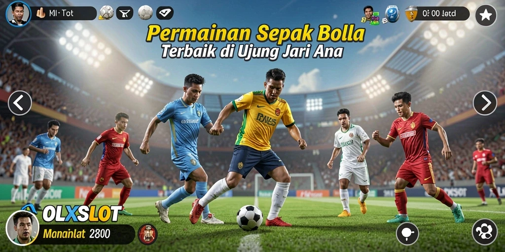 Tangkapan layar utama OLXSLOT menampilkan akselerasi permainan sepak bola yang seru.